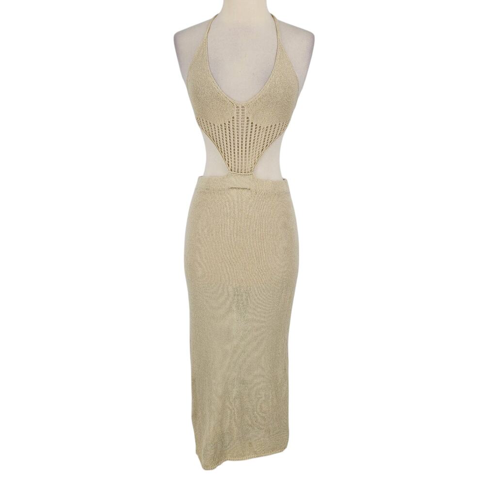 Miss Lola Sarya Crochet Midi Dress Beach Cover Knit Sheer Size Medium